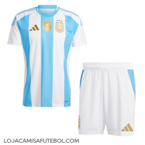 Camisa de Futebol Argentina Equipamento Principal Infantil Copa America 2024 Manga Curta (+ Calças curtas)